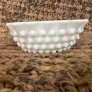 Vintage Fenton 4" Square Hobnail Milk Glass Nut/Berry Trinket Dish